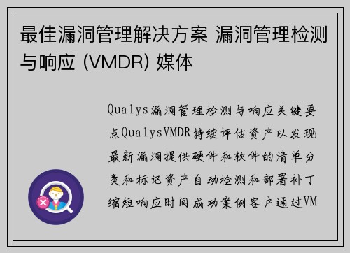 最佳漏洞管理解决方案 漏洞管理检测与响应 (VMDR) 媒体